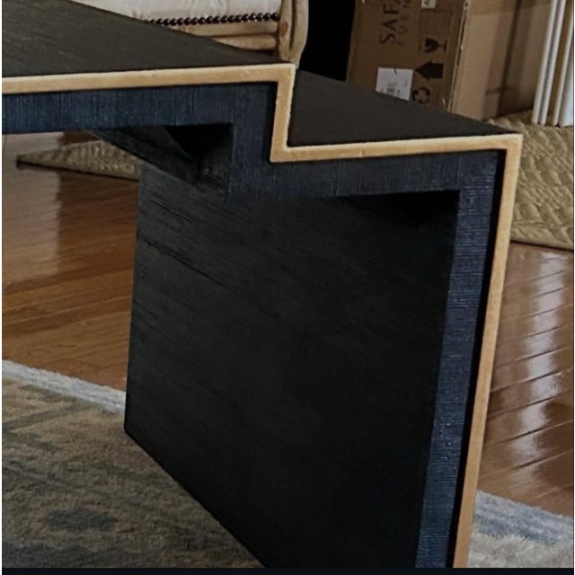 Navy Grasscloth Modern Waterfall Coffee Table For Sale In Richmond - Image 6 of 6