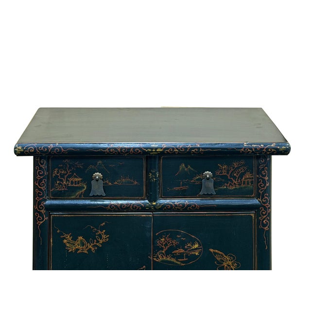 Distressed Black Golden Floral Graphic Tall Side End Table Cabinet For Sale - Image 10 of 14