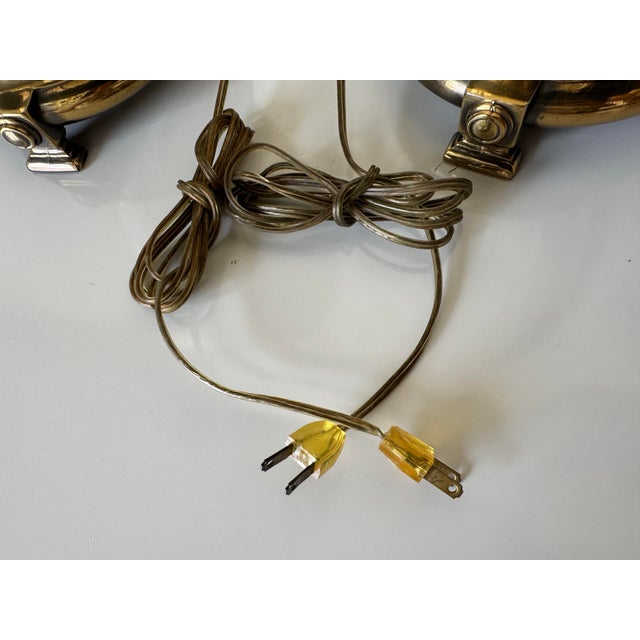 1980s Vintage Beige Ceramic Table Lamps on Brass Finish Bases – A Pair For Sale - Image 12 of 12