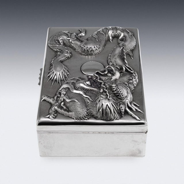 Antique Japanese Meiji Silver Dragon Cigar Humidor Box, 1900 For Sale - Image 4 of 18