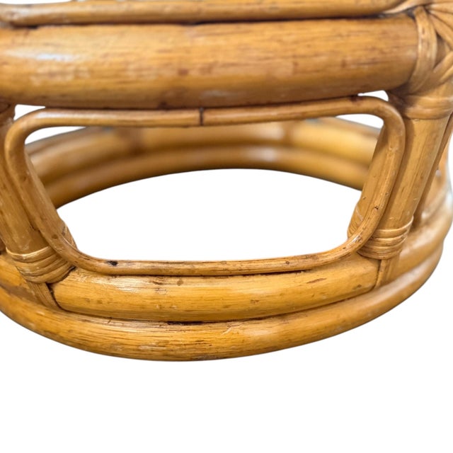 Beige Vintage Post Modern Bent Bamboo & Rattan Side Tables or Stools – A Pair For Sale - Image 8 of 12