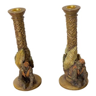 Mid 20 Th C Safari Tropical Candlesticks With Monkeys For Sale