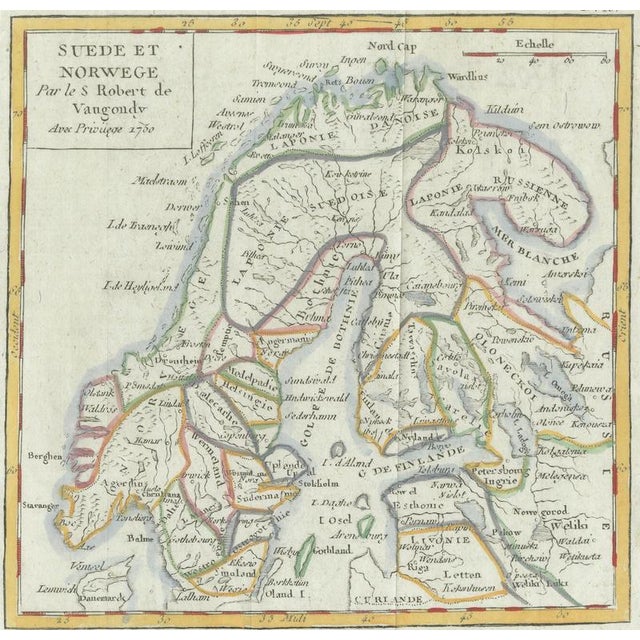 Antique Scandinavian Map of Sweden & Norway from Robert de Vaugondy, 1750s For Sale - Image 3 of 9