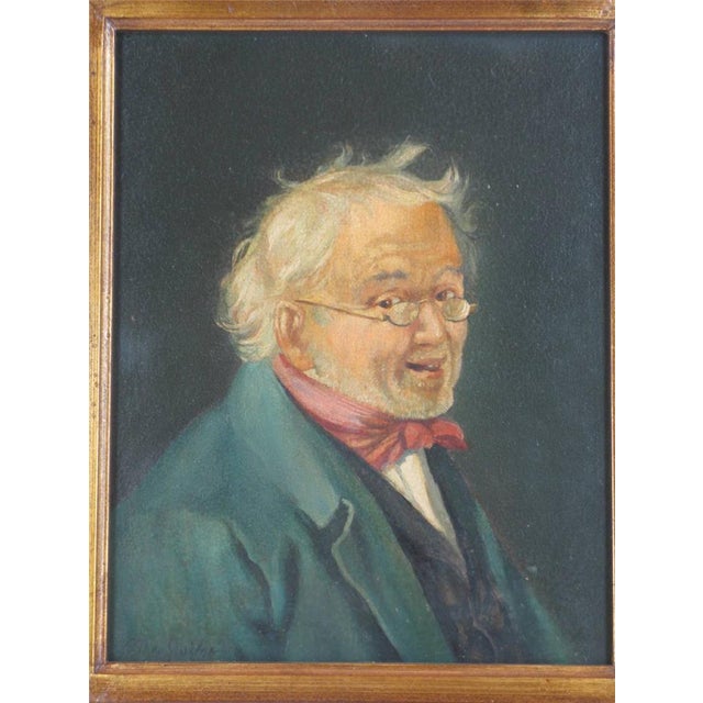 Wood Art Panting Max Gaisser Portrait of Gentleman Oil on Panel Antique Gold Framed For Sale - Image 7 of 10