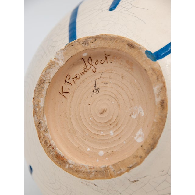 1980s Blue and White Stripe Pottery Vase Chairish