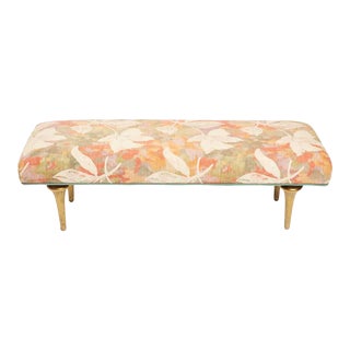 1950s Italian Upholstered Bench With Fluted Brass Feet For Sale