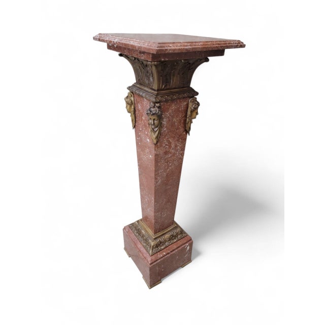 Antique French Louis XV Rouge Marble and Figural Bronze Maiden Pedestal Stand For Sale - Image 10 of 11