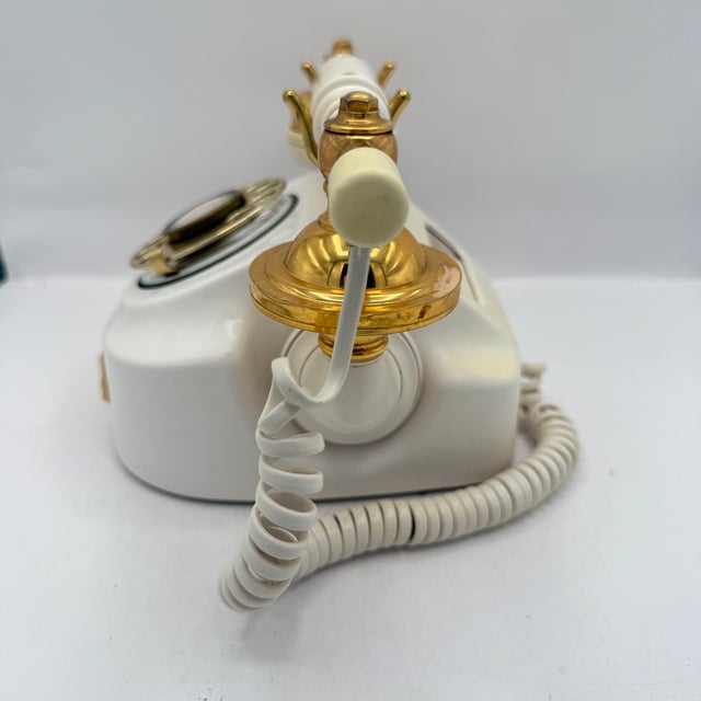 Vintage 1980s White & Gold Victorian Style Rotary Dial Telephone, Made in Japan For Sale - Image 4 of 9