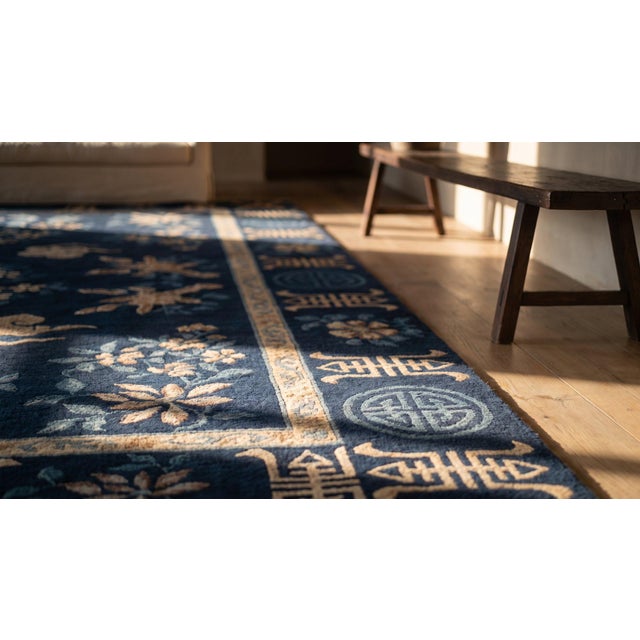 Navy Blue Late 19th Century Chinese Peking Carpet For Sale - Image 8 of 9