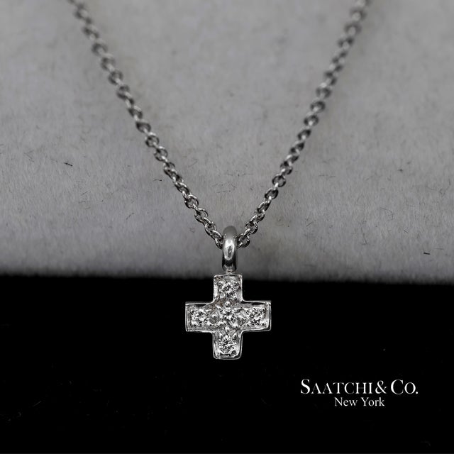 Silver 18k(750) White Gold Natural Diamond Cross Pendant Necklace With Chain For Sale - Image 8 of 12