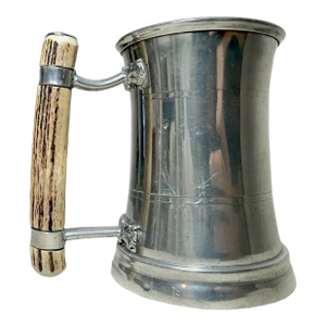 Vintage Handmade Polished Pewter Natural Stag Horn Glass Drinking Mug Stein Cup