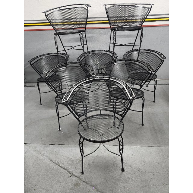Vintage Woodard Wrought Iron Outdoor Club Chairs - Set of 8 For Sale - Image 9 of 10