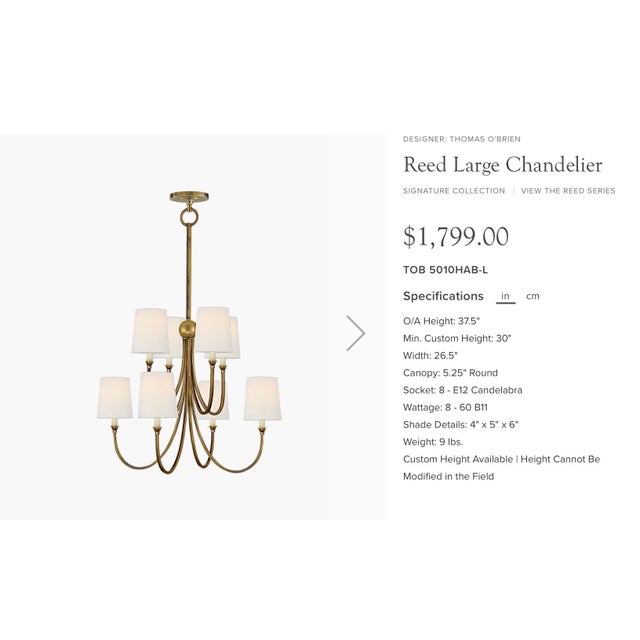 Brass Visual Comfort Reed Large Chandelier For Sale - Image 8 of 8