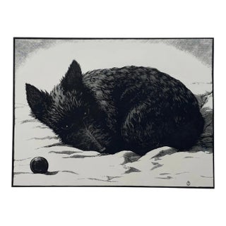 1937 Leo Meissner Waiting Scottish Terrier Wood Engraving For Sale