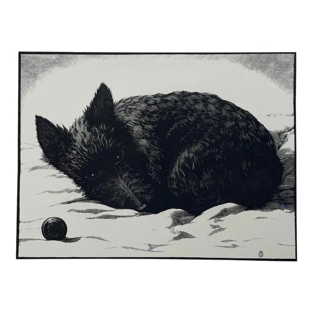 1937 Leo Meissner Waiting Scottish Terrier Wood Engraving For Sale