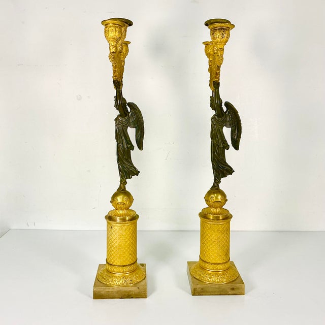 Bronze Early 19th C. Antique French Empire Pierre-Philippe Thomire Winged Nike Victory Candelabras - A Pair, Attributed For Sale - Image 8 of 18