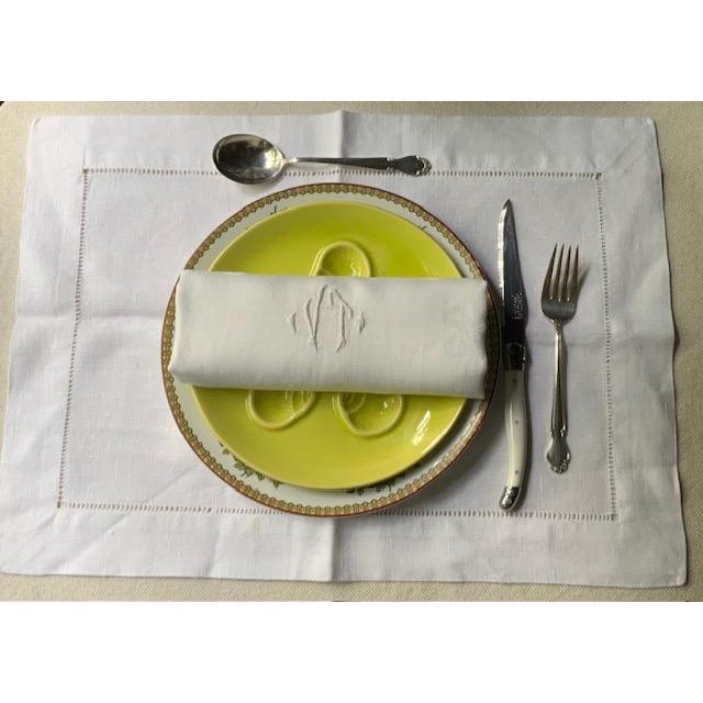Antique French Damask Linen Napkins, Monogrammed Vt, Iris & Floral Damask, Set of 4 | C. 1900 For Sale - Image 14 of 17