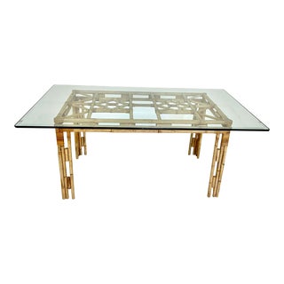 Vintage Fretwork Bamboo Rattan Dining Table Base For Sale