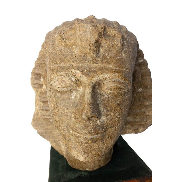 Gold Egyptian Cement Pharaoh Bust Statue on Pedestal, Late 19th Century For Sale - Image 8 of 10