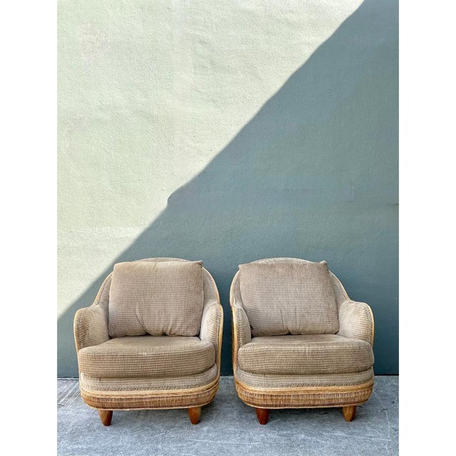 Wood Vintage Biomorphic Rattan Lounge Chairs - A Pair For Sale - Image 7 of 12