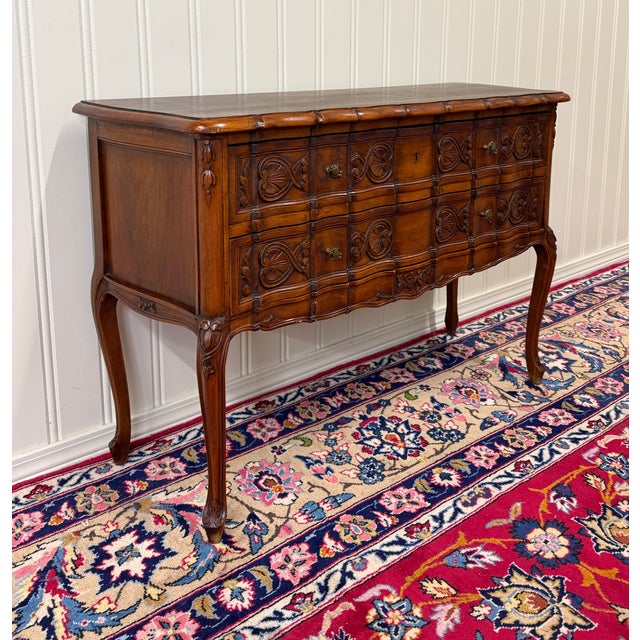 Antique French Chest of Drawers Console Serpentine Carved Walnut Louis XV c.1920 For Sale - Image 9 of 18