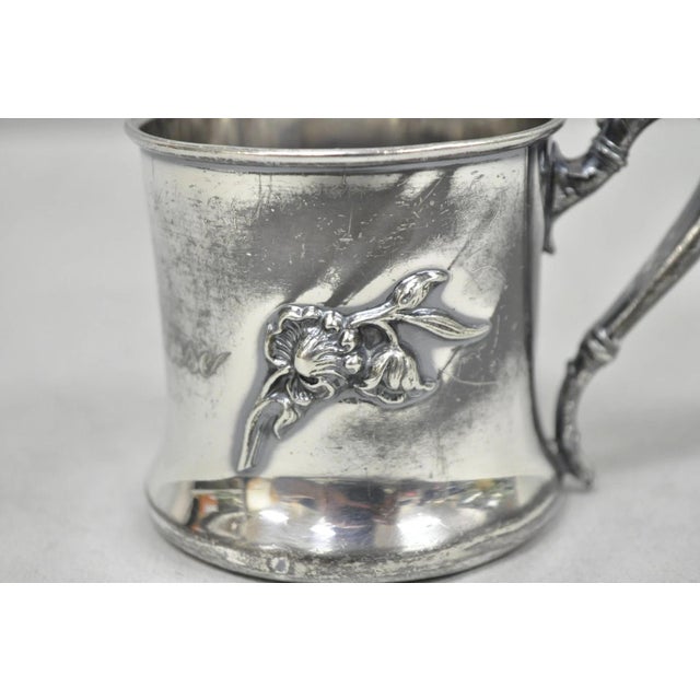 Antique Forbes Silver Co Art Nouveau Floral Silver Plated Shaving Mug Monogramed "Hortense". Circa Early 20th Century....