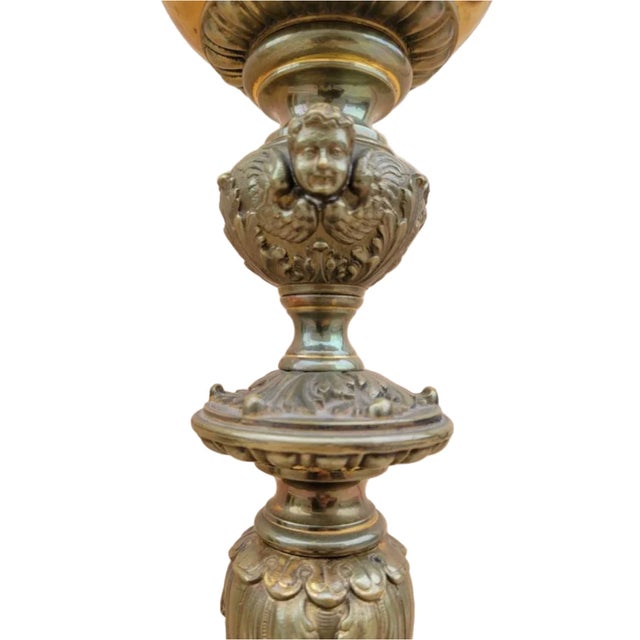 Antique Tall Ornate Cherub Bronze Church Candle Holder For Sale - Image 4 of 5
