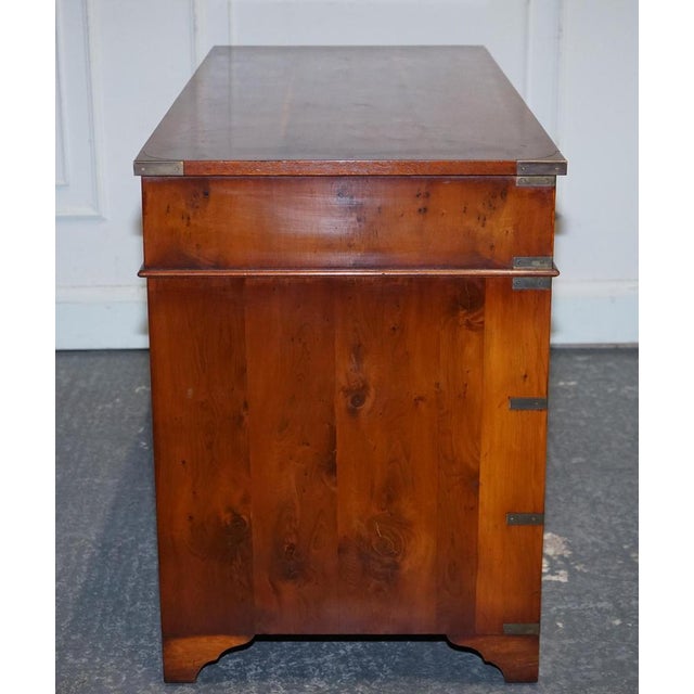Vintage Military Campaign Twin Pedestal Desk in Yew Wood For Sale - Image 14 of 18