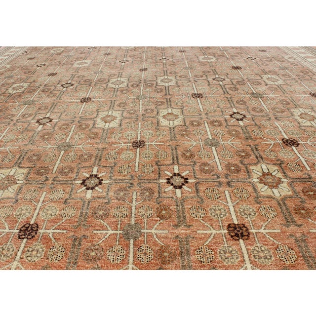 Orange All-Over Design Khotan Rug in Light Tangerine Background by Keivan Woven Arts For Sale - Image 8 of 10