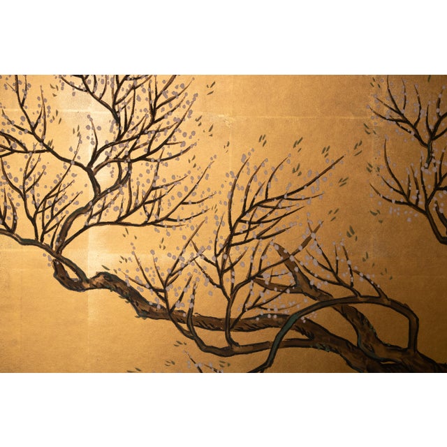 1960s "Mandarin Ducks and Sakura", 1960s Shōwa Era Japanese Byobu Screen For Sale - Image 5 of 16