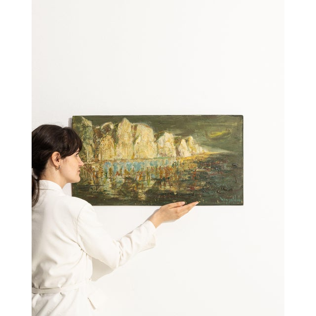 This early 20th century painting from France is an oil on panel, housed in a wood frame. Its signed detailing gives the...
