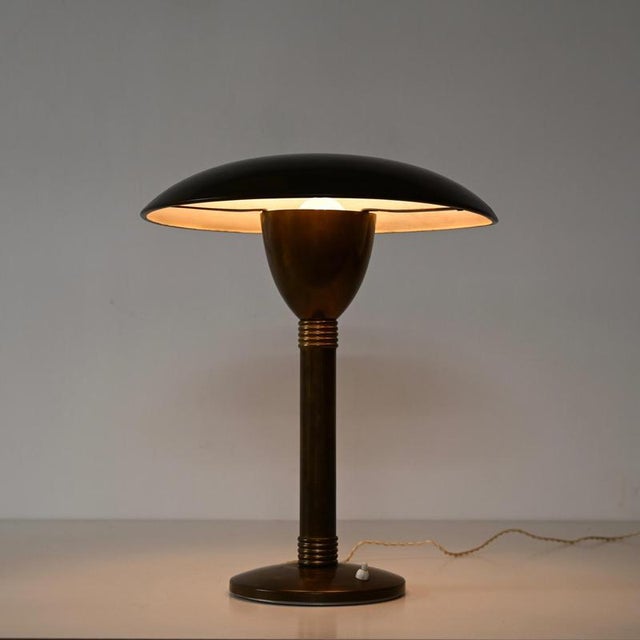 Art Deco Patinated Brass Mushroom Table Lamp, Italy, 1940s For Sale - Image 13 of 15