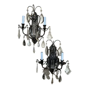 Pair of Vintage French Bronze and Crystal Wall Sconces