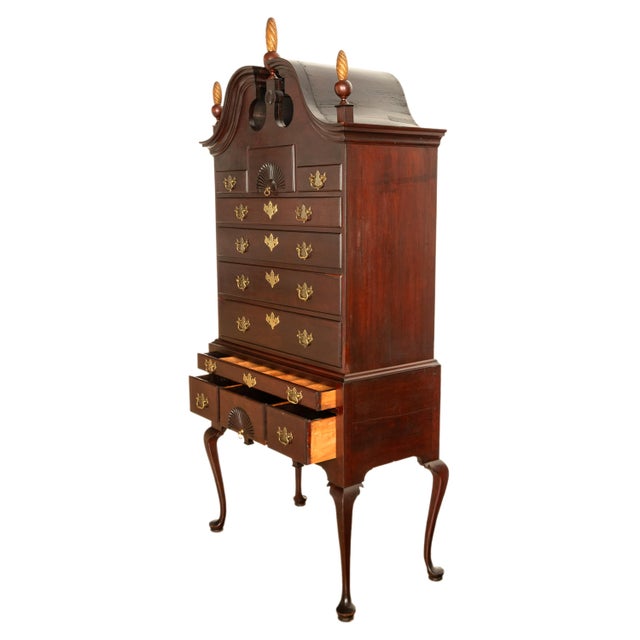 Wood Antique 18thC American Federal Queen Anne Mahogany Bonnet-Top Highboy Salem 1790 For Sale - Image 7 of 18