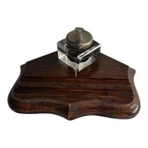 Early 20th Century Art Deco Mahogany Pen Rest and Inkwell