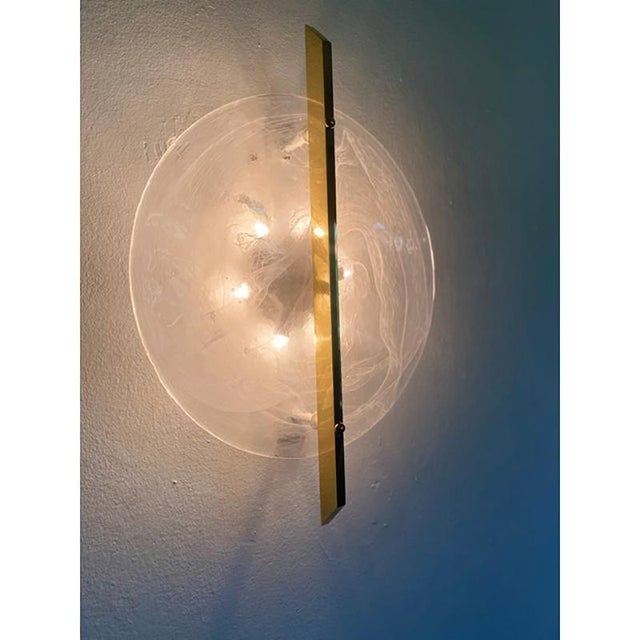 White Italian Venied-White Alabastro Disc Murano Glass Wall Sconce by Simoeng For Sale - Image 8 of 9