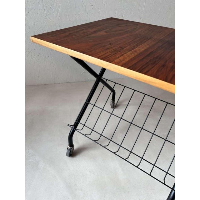 Metal Vintage Scandinavian Reading Trolley in Teak, Metal, and Brass, 1960s For Sale - Image 7 of 10