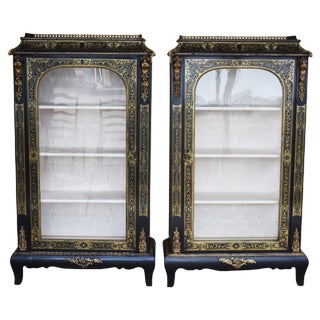 19th Century French Ebonised Boulle Cabinets, Set of 2 For Sale