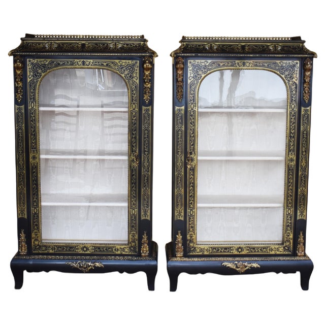 19th Century French Ebonised Boulle Cabinets, Set of 2 For Sale