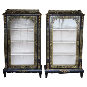19th Century French Ebonised Boulle Cabinets, Set of 2
