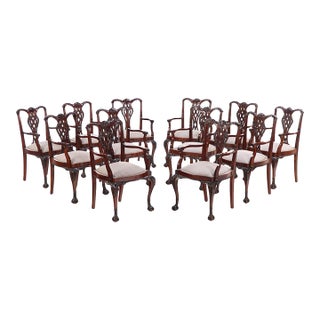 Rare Set of 12 English Chippendale Style Mahogany Armchairs, C. 1900. For Sale