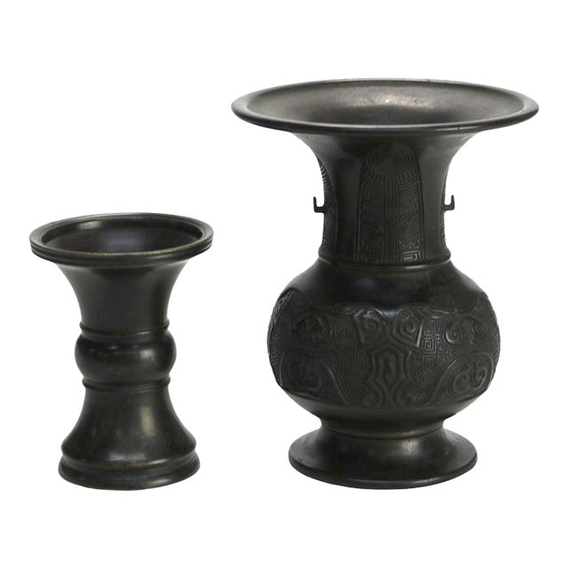 Two Antique Japanese Classically Formed Bronze Vases C1910 For Sale