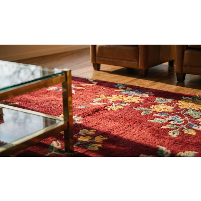 Textile 1930s Red Floral Modern Pair of Chinese Art Deco Carpets 3' X 4'10" Handknotted Wool Rugs For Sale - Image 7 of 7