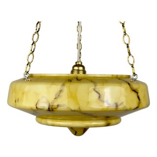 Art Deco Yellow Glass Pendant Lamp, 1930s For Sale