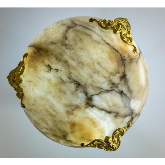 Metal French Neoclassical Style Alabaster and Bronze Pendant Chandelier, 1920 For Sale - Image 7 of 18