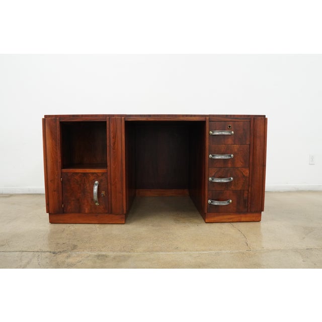 Vintage Art Deco Waterfall Desk & Barrel Back Chair (Set of 2) For Sale - Image 4 of 18