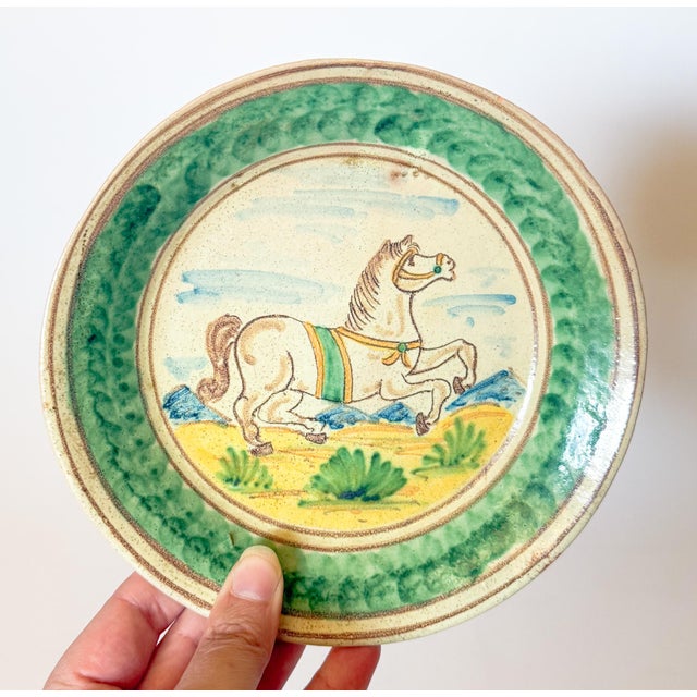 Vintage Italian Giacomo Alessi Majolica Horse Plate, Caltagirone, Sicily Folk Art For Sale In Dallas - Image 6 of 6