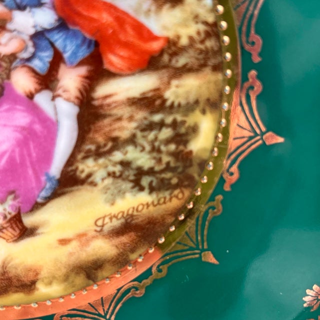 Green Vintage Fragonard Love Story Plates, Royal Vienna Bavarian Porcelain, Green & Gold - Set of 2 For Sale - Image 8 of 12