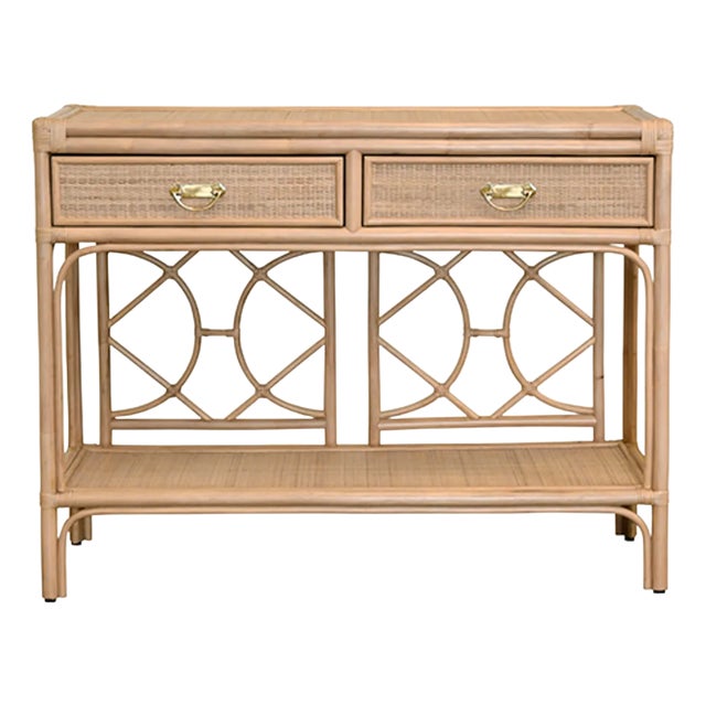 Matthew Izzo Home - Gideon Natural Rattan Tow Drawer Console Table With Decorative Back For Sale