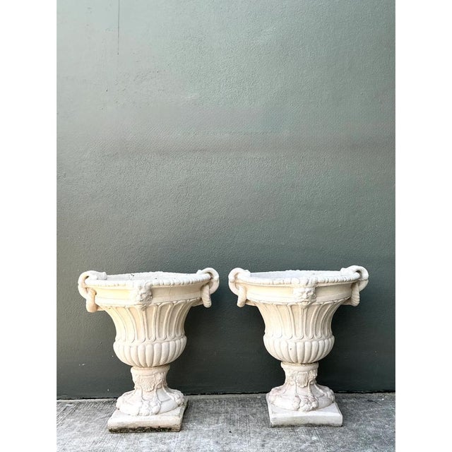 Mid 20th Century Vintage Carved Stone Urns - Pair For Sale - Image 5 of 14